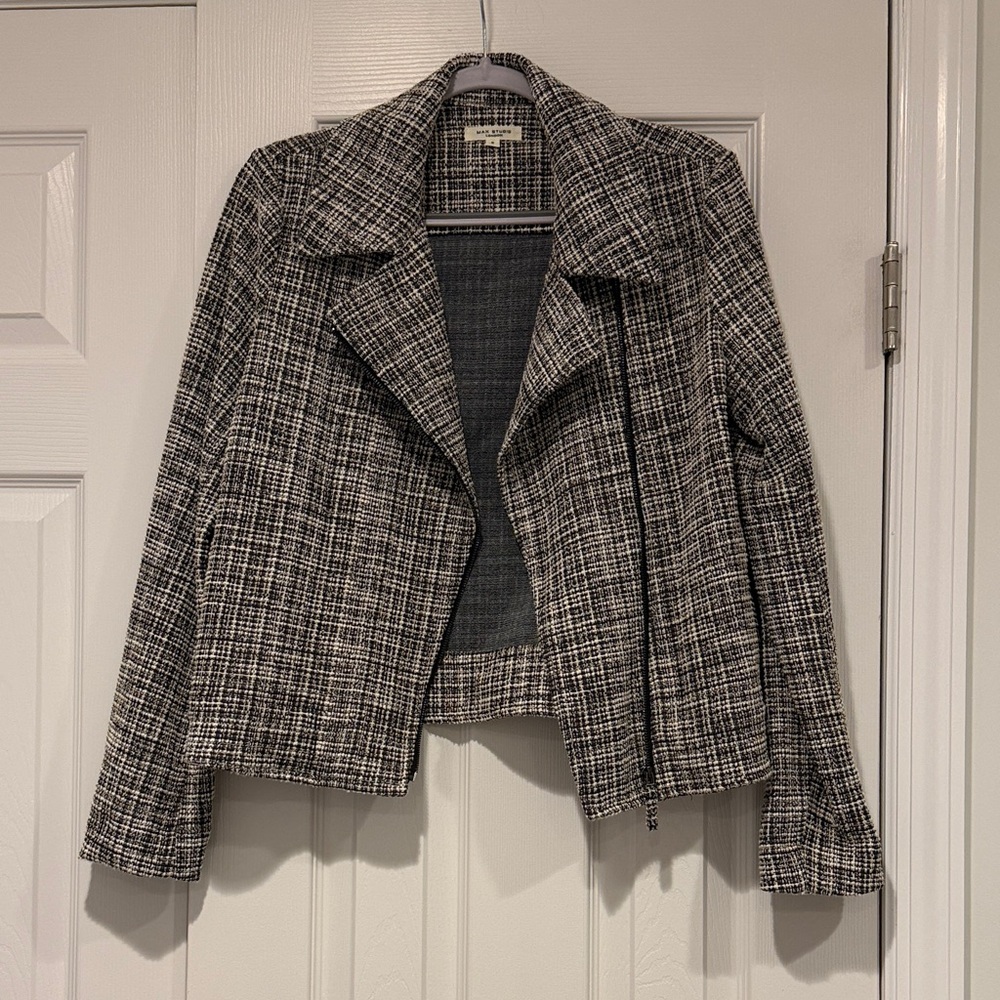 Max Studio Black & White Tweed Zip Blazer